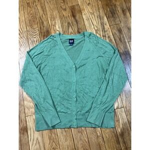 GAP Womens Green Cardigan Sweater Long Sleeve Button Up Casual‎ Soft Comfy